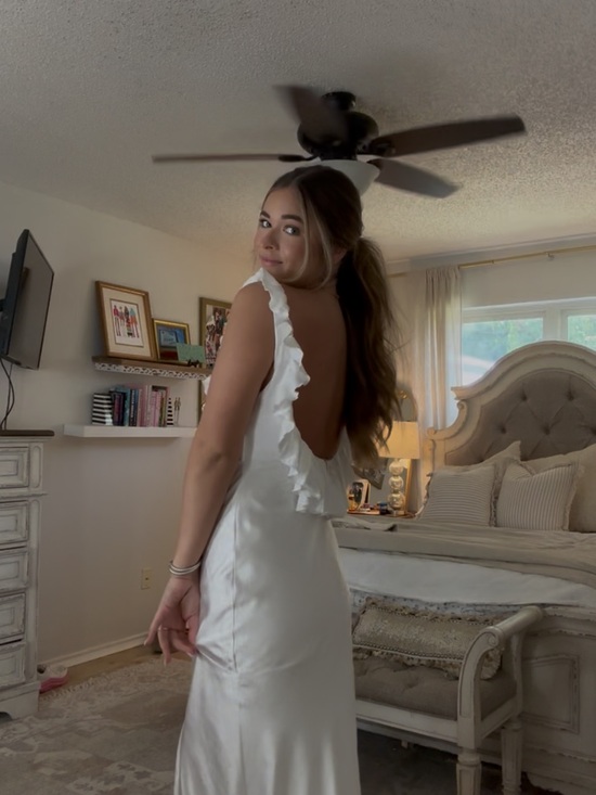 Here Comes The Sun Dresses & Skirts - Elegant Bridal White Ruffle-Back Satin Dress